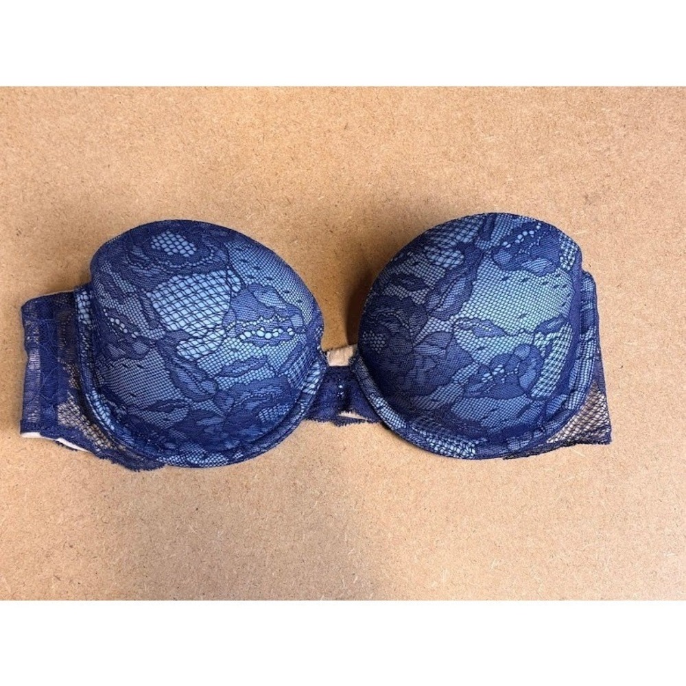 Victorias Secret BioFit Multi-Way Strapless Lace Bra Navy Blue‎ 34C Underwire